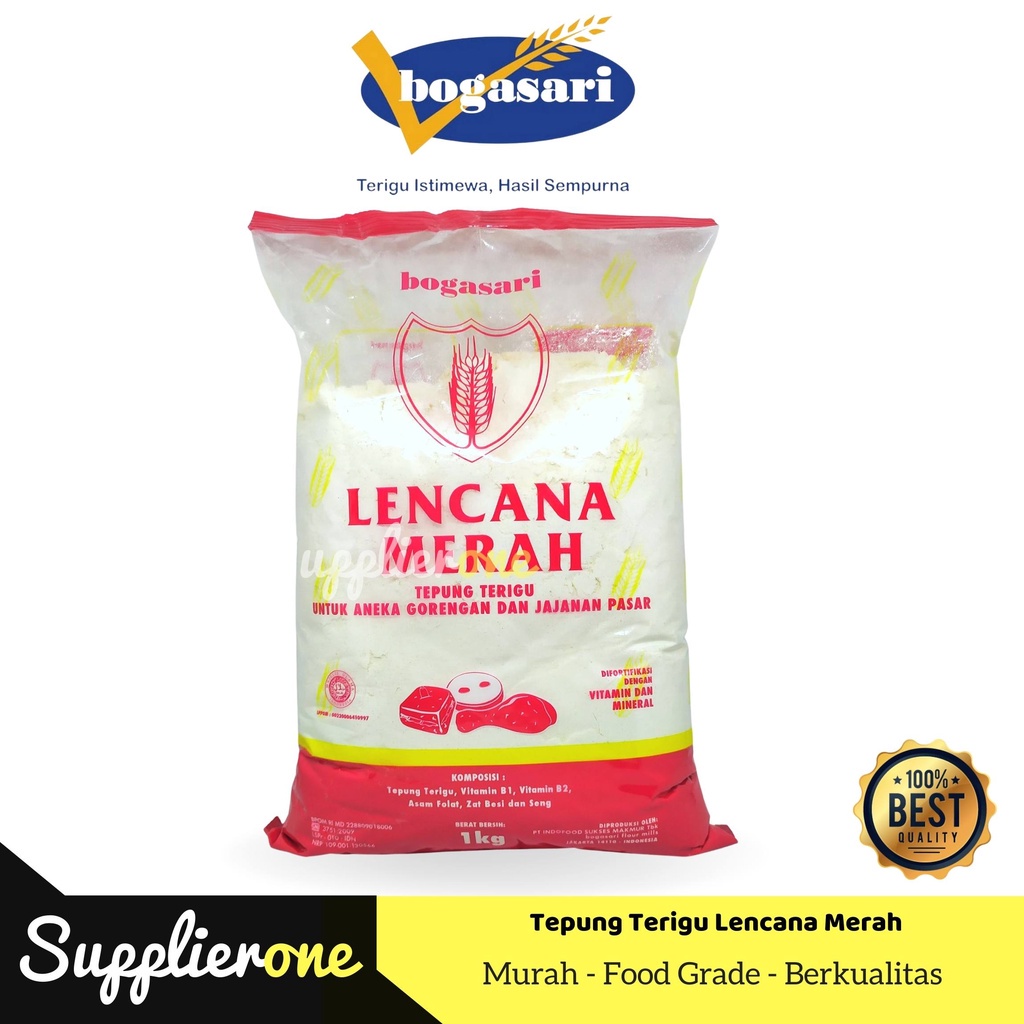 

Bogasari Tepung Terigu Lencana Merah / Tepung Terigu 1 kg / Tepung Terigu Serbaguna / Tepung Bogasari / Terigu Lencana Merah