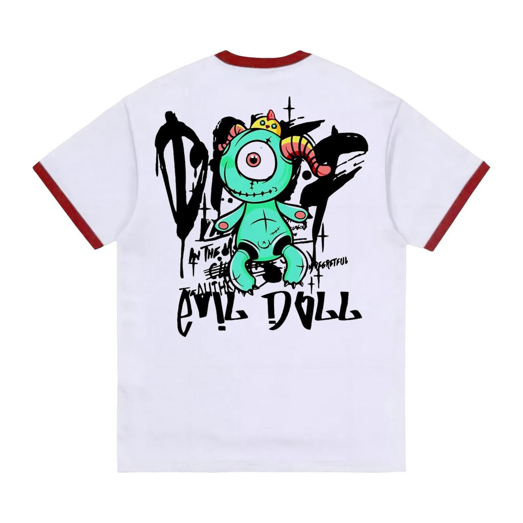 Elpizo Apparel | T-shirt Ringer Tee | Evil Doll | Pakaian pria | Pakaian wanita | Vintage | Casual S