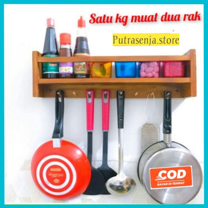 Rak cantolan serbaguna rak bumbu dapur tempat bumbu rak dinding rak tempel kayu