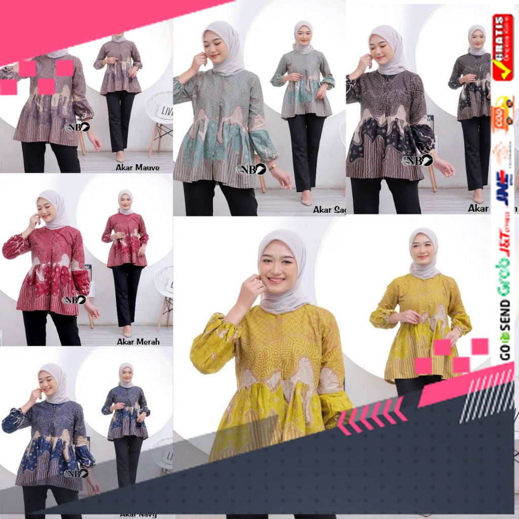 BATIK STYLE JAWA KEREN TERLARIS /Blouse Batik Lengan Balon Kekinian Motif Liris Terbaru Modern Blous