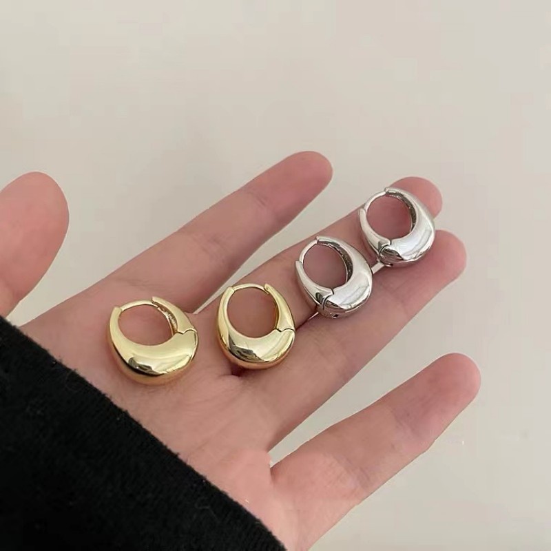 Anting Hoop Oval Simple Geometris Tetesan Air Emas Perak Earring Untuk Aksesoris Perhiasan Wanita