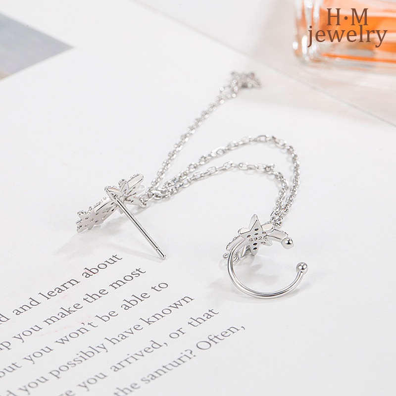 Anting Asimetris Perak S925 2023anting Rumbai Baru Klip Telinga Tanpa Tindik