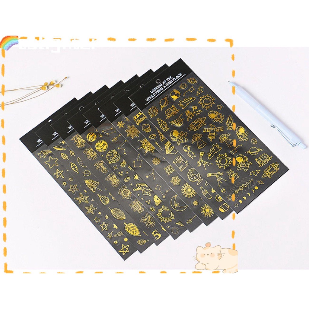 Solighter 1bag Golden Planet Dekorasi Stiker Stamping Seni Retro Handmade Untuk Diary Foto