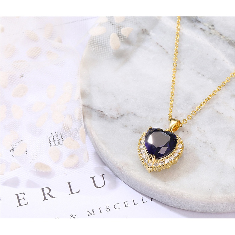 Goldkingdom Fashion Perhiasan Aksesoris Ready Stock Berlapis Emas Safir Kalung Wanita Eropa Dan Amerika Vintage Laut Hati Liontin Zirkon Perhiasan