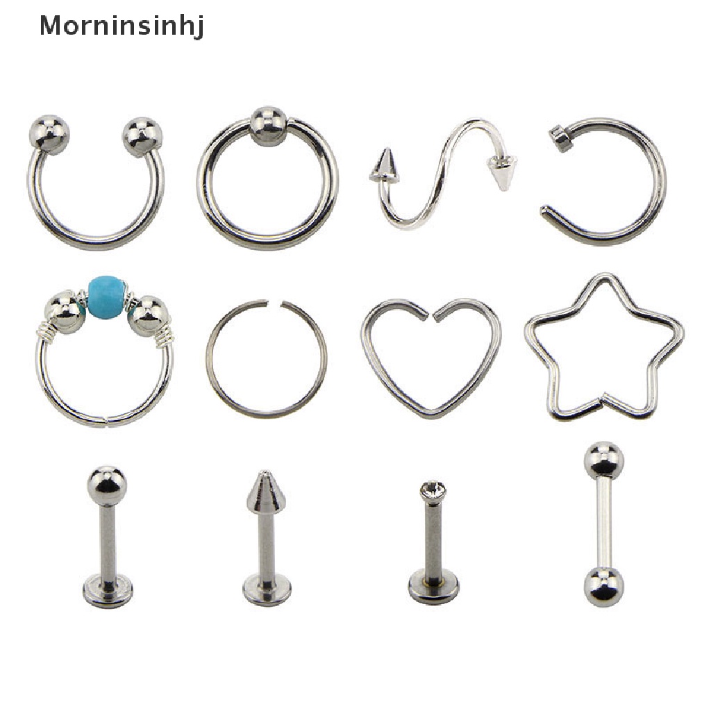 Mornin 12Pcs /Set Hoop Nose Ear Rings Tragus Anting Tulang Rawan Perhiasan Tubuh id