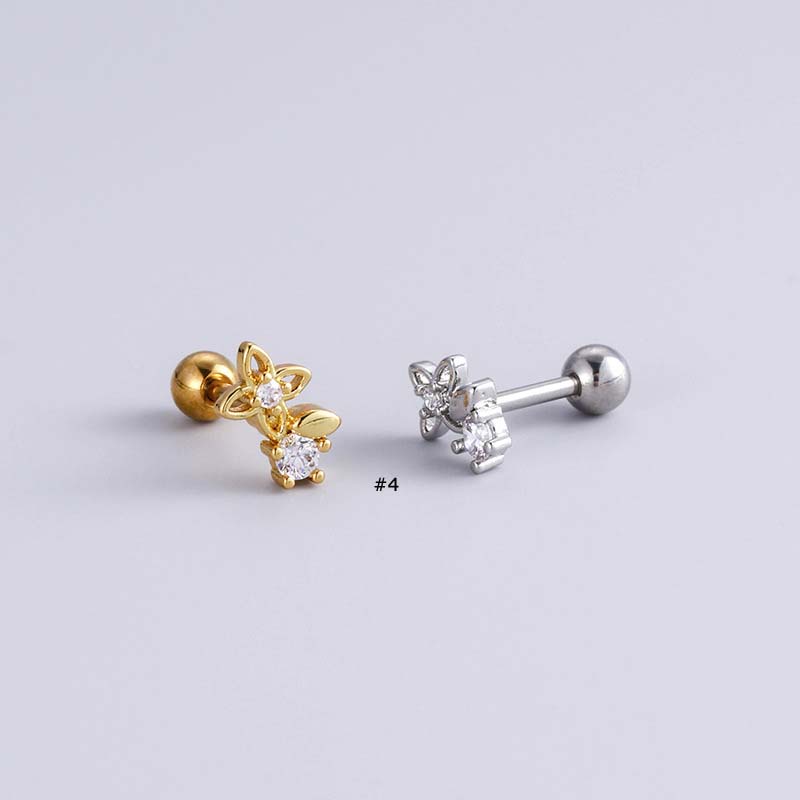 1biji Fashion 16G Stainless Steel Tulang Rawan Helix Piercing Earring Stud Dengan Jantung Ikatan Simpul Bunga Pesona Warna Emas Dan Perak