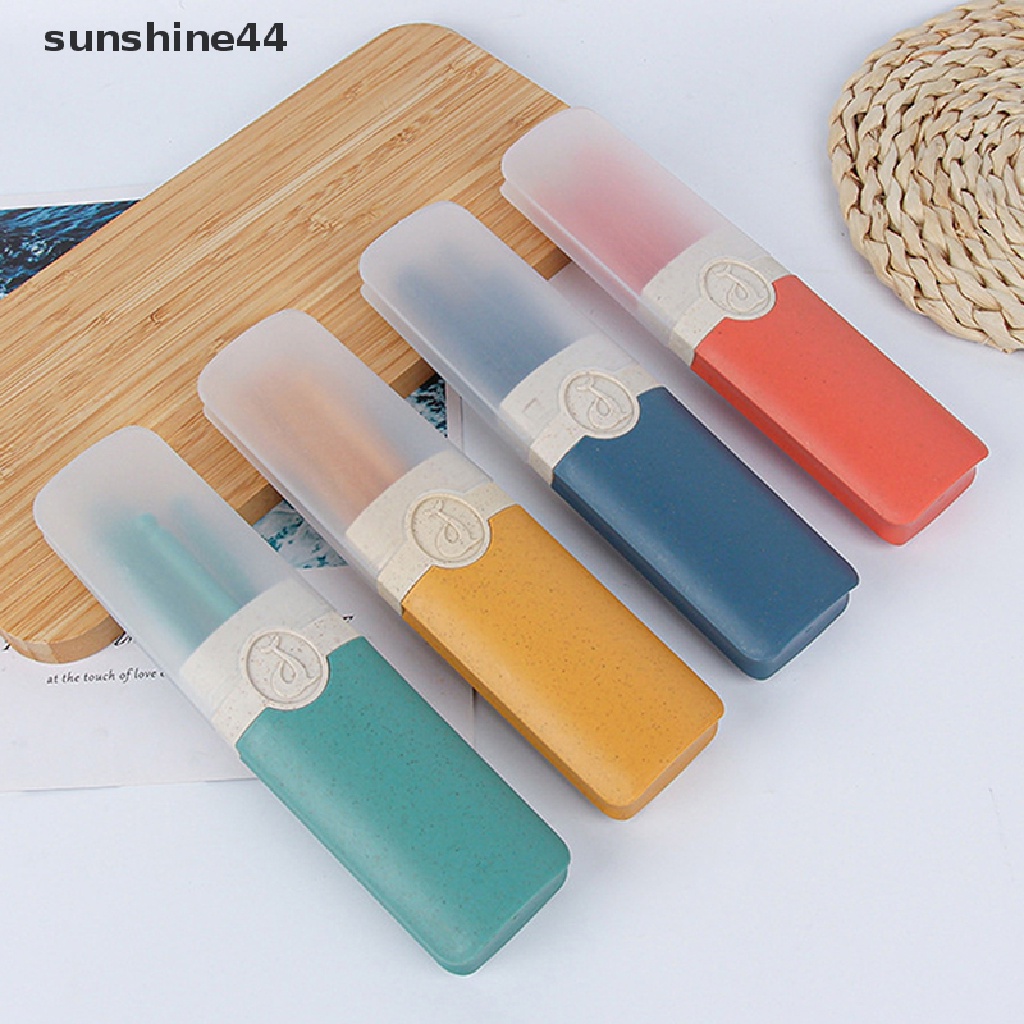 Sunshine Portable Reusable Spoon Fork Travel Piknik Wheat Straw Set Peralatan Makan Dengan Kotak ID