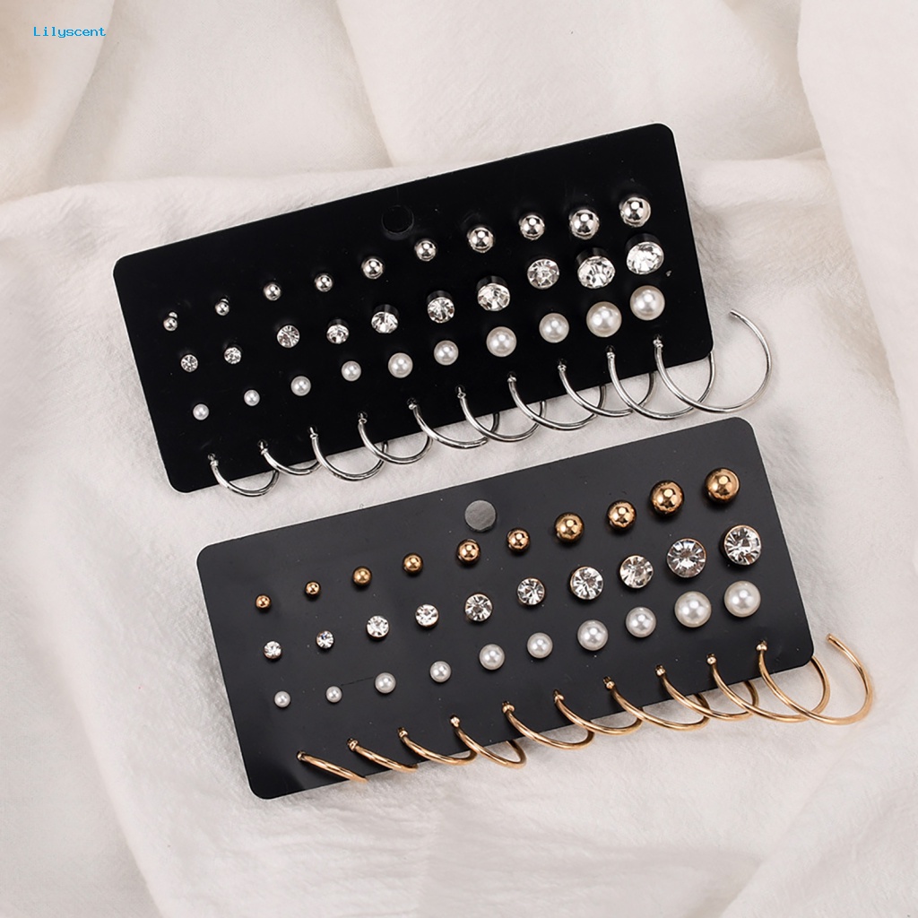 Lilyscent 40Pcs/lembar Hadiah Wanita Anting Untuk Pesta Mutiara Imitasi Elegan Ear Stud Bulat