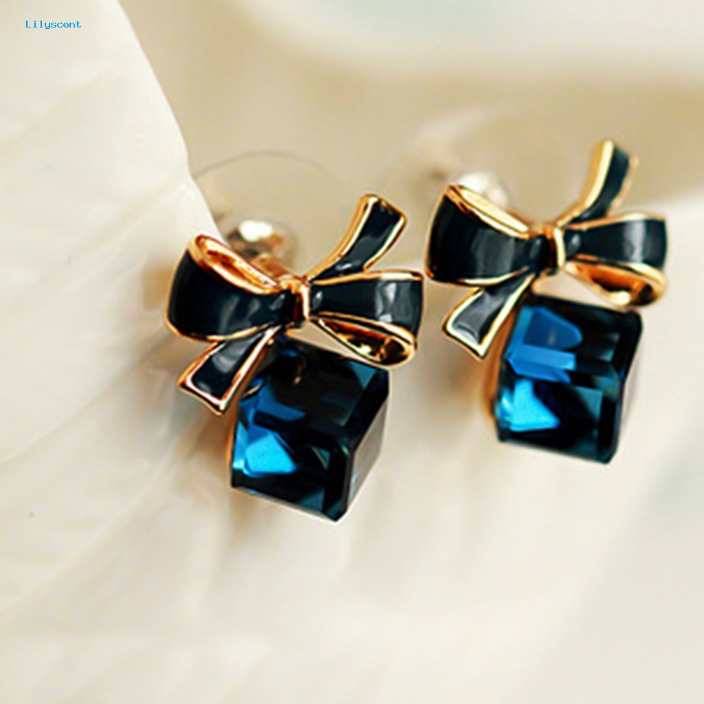 Lilyscent 1pasang Anting Hadiah Untuk Pesta Bisnis Ikatan Simpul Cube Ear Stud Square