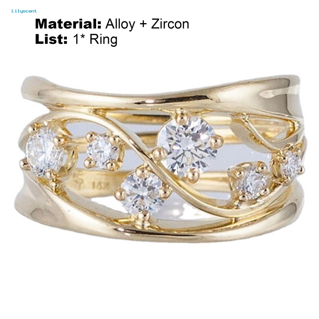 Lilyscent Alloy Fashion Cincin Untuk Anniversary Berongga Cubic Zirconia Bertatahkan Jari Cincin Pengerjaan Halus