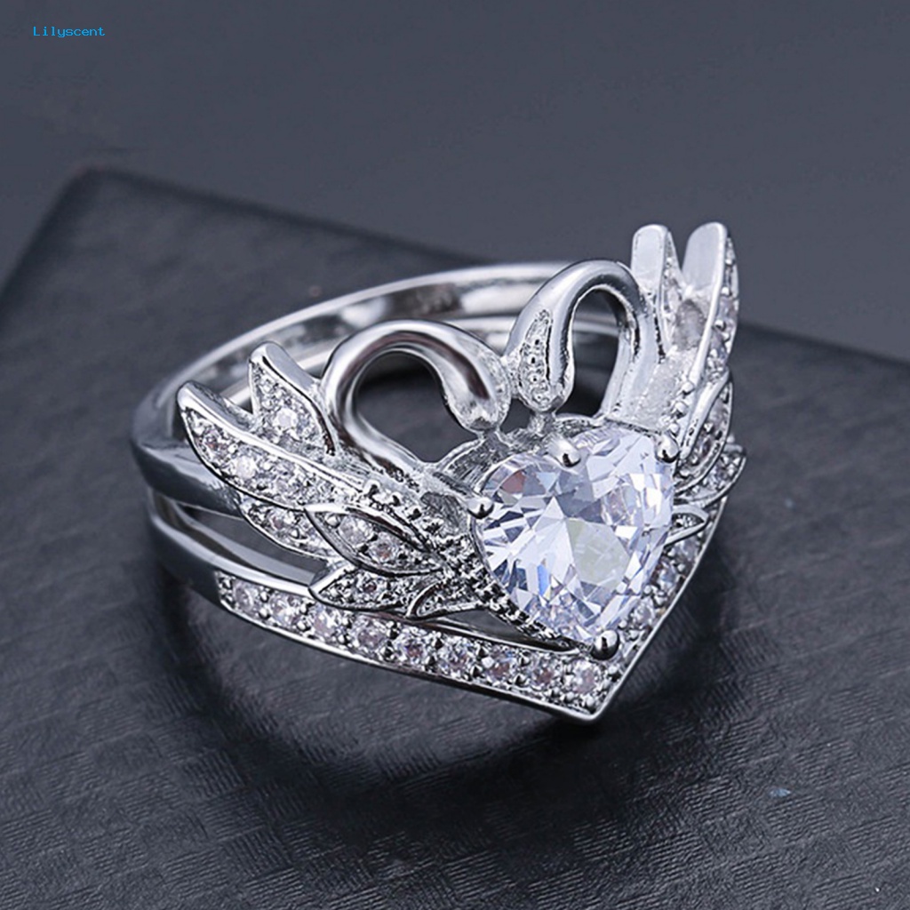 Lilyscent Cincin Tunangan Bahan Alloy Untuk Pasangan Anniversary Bentuk Angsa Pernikahan Band Sepasang Bentuk Angsa