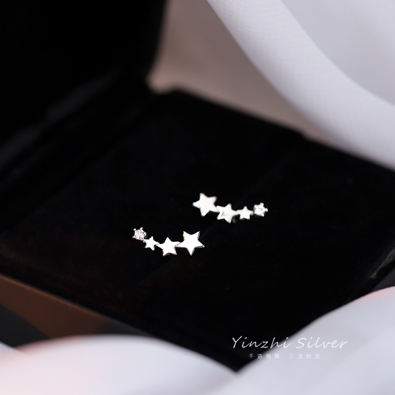 Star Ear Studs Wanita925 Perak Anting Kristal Bintang Minimalis Anting Bermutu Tinggi