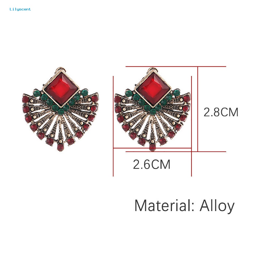 Lilyscent Wanita Vintage Gaya Etnik Berlian Imitasi Anting Berbentuk Kipas Bohemian Ear Stud Hadiah