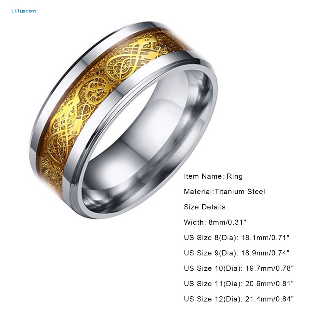 Lilyscent Cincin Titanium Steel Tidak Luntur Untuk Pesta Unisex Motif Naga Wdding Cincin Perhiasan Tidak Luntur