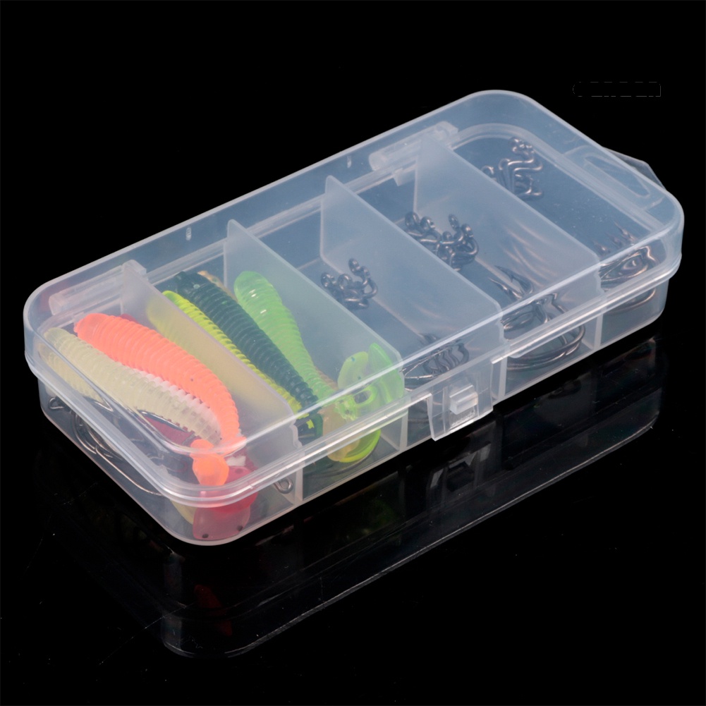 Cnn-60pcs Umpan Cacing Buatan T-Tail Soft Lure+Kait Ikan Fishing Tackle Dengan Box