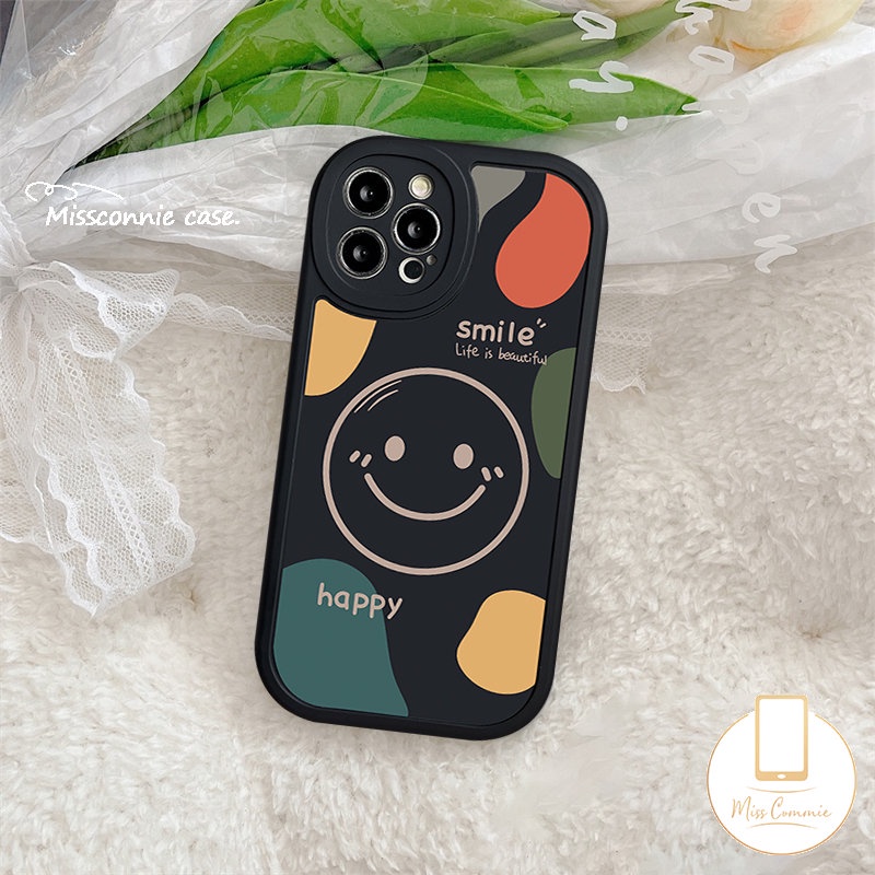 IPHONE Casing Ponsel Pasangan Kartun Sederhana Indah Bahagia Senyum Kompatibel Untuk Iphone11 12 13 14 Pro Max XR 7 8 6s 6 Plus XS Max X SE 2020 Shockproof Soft Tpu Back Cover