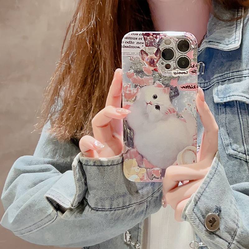 Ultrathin PC Hard Full Protective Case IPhone 7 8 Plus 7+ 8+ XR XS Max 11 12 13 14 Pro Max 14Plus SE 2020 Women's Gift Cute Pink Flower Cat Nonskid