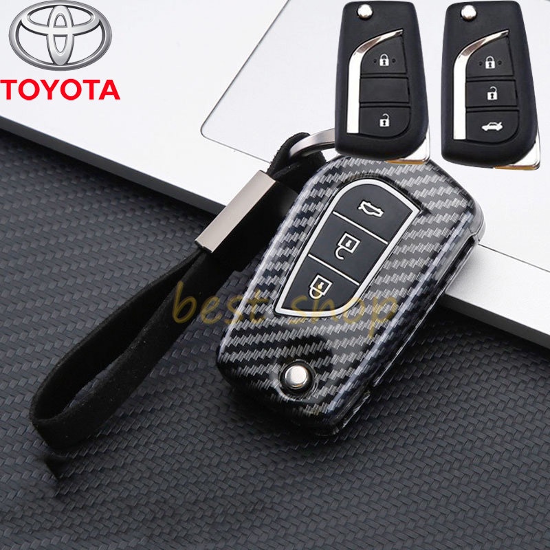 Carbon ABS Key Cover Case Fob Shell Untuk Toyota Forturner ALTIS REVO INNOVA Hilux Auris Corolla Avensis Verso Yaris