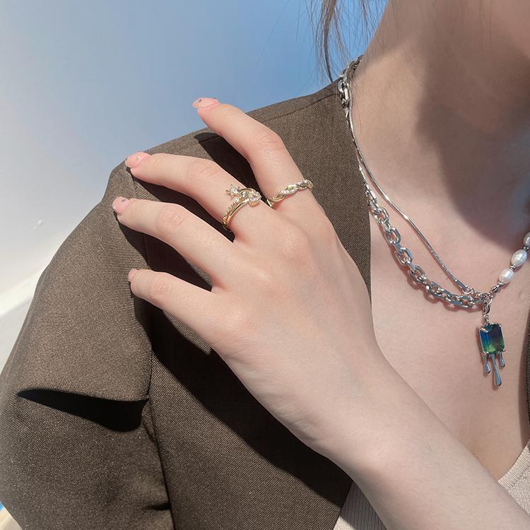 Cincin Fashion love Hati pentagram sparkle diamond opening ring lady korea