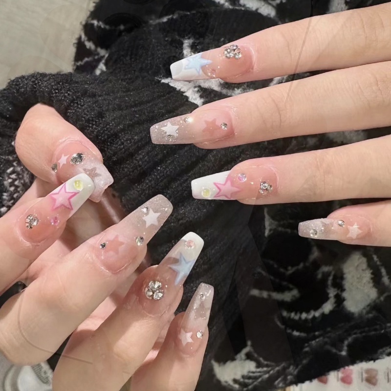 Korean INS Style Rainbows Star Love Heart Sequin Nail Decals/Stiker Nail Art Bulan Bintang Warna-Warni Dekorasi