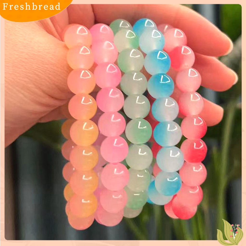 &lt; Freshbread &gt; Beads Bracelet Warna Kontras Tali Elastis Buatan Tangan Memoles Manik-Manik Kristal Imitasi Gelang Aksesoris Perhiasan