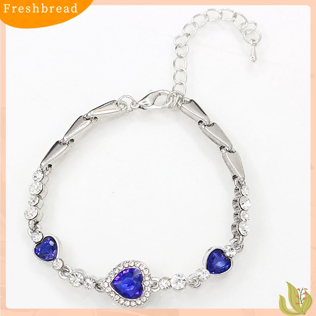 &lt; Freshbread &gt; Wanita Bentuk Hati Biru Berlian Imitasi Alloy Adjustable Gelang Rantai Elegan Untuk Pesta