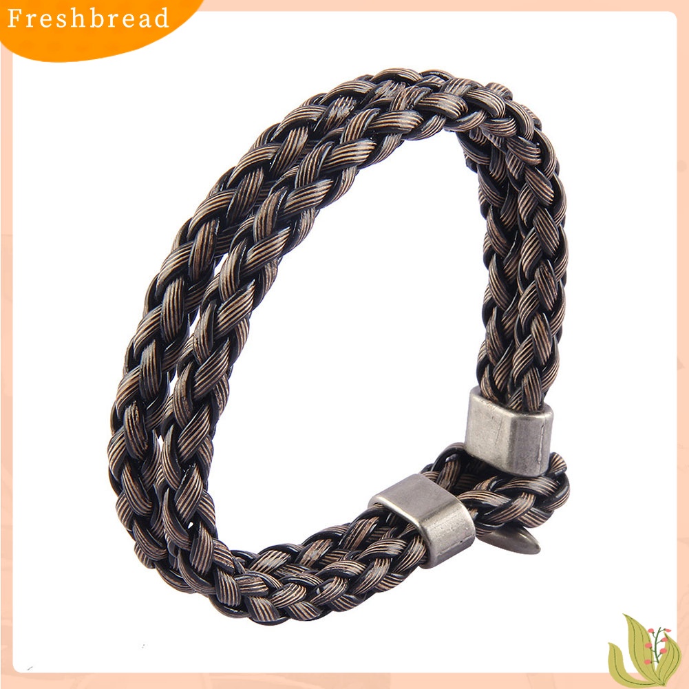 &lt; Freshbread &gt; Pria Kulit Imitasi Dikepang Multilayer Gelang Bangle Handmade Pergelangan Tangan Perhiasan Hadiah