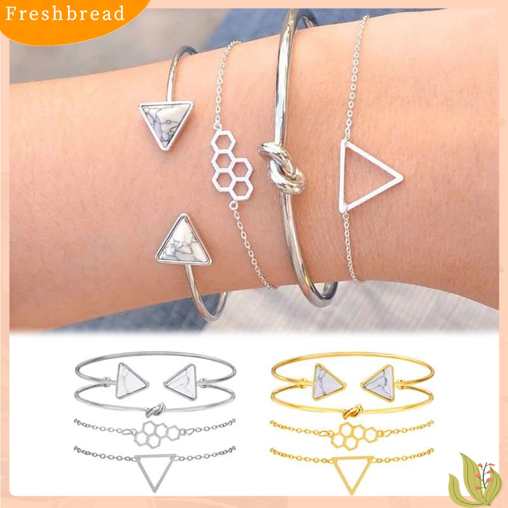 &lt; Freshbread &gt; Multi Layers Jewelry Honeycomb Triangle Knot Bracelet Adjustable Open Bangle