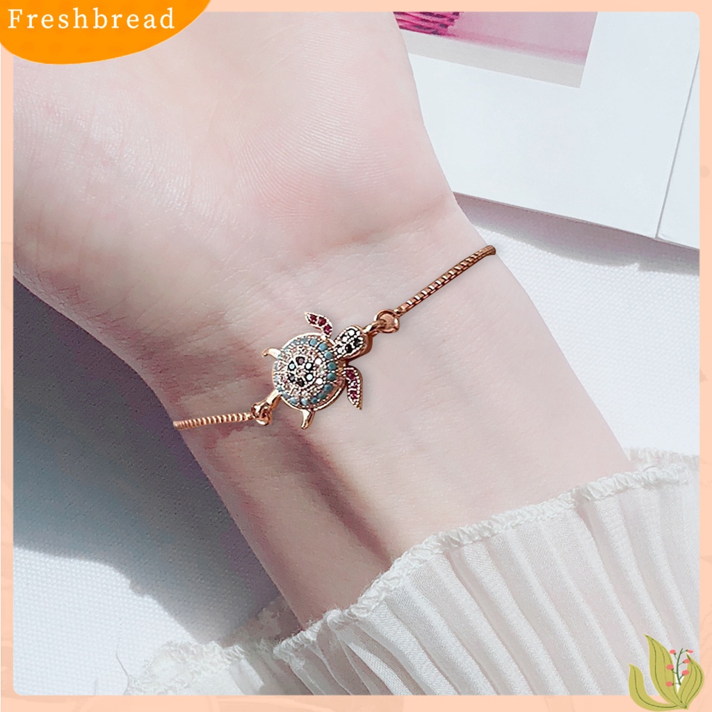 &lt; Freshbread &gt; Turtle Gelang Adjustable Shiny Colorful Rhinestones Sparkling Geometric Hias Hadiah Wanita Gadis Penyu Laut Gelang Perhiasan Mungil Untuk Pacaran