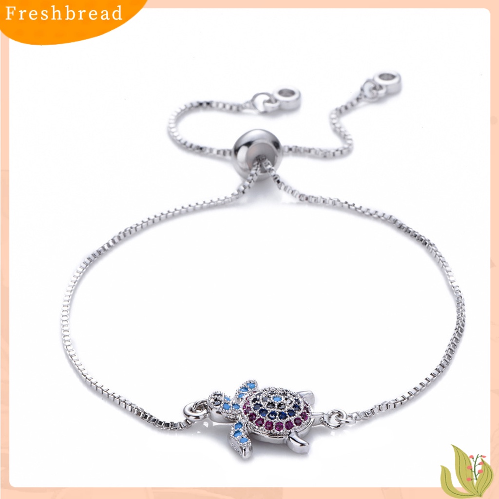 &lt; Freshbread &gt; Turtle Gelang Adjustable Shiny Colorful Rhinestones Sparkling Geometric Hias Hadiah Wanita Gadis Penyu Laut Gelang Perhiasan Mungil Untuk Pacaran