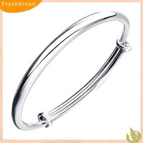 &lt; Freshbread &gt; Fashion Sederhana Wanita Glossy Terbuka Berakhir Perak Berlapis Gelang Bangle Perhiasan