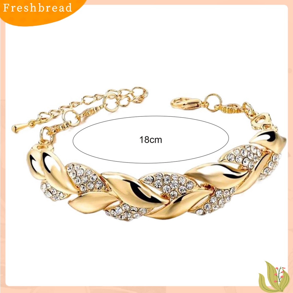 &lt; Freshbread &gt; Gelang Berlian Imitasi Daun Emas Adjustable Bangle Daun Elegan Untuk Wanita