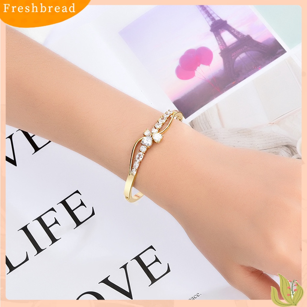 &lt; Freshbread &gt; Modis Wanita Bergelombang Garis Tilde Berlian Imitasi Dekorasi Pesta Hadiah Foto Prop Bangle