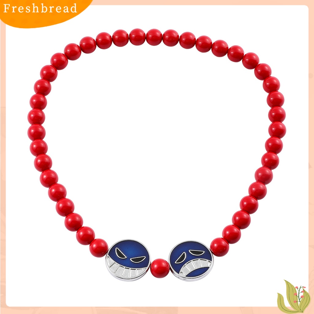 &lt; Freshbread &gt; Pria Gelang Senyum Menangis Wajah Pesona Manik-Manik Merah Elastis Keren Kepribadian Hadiah Adjustable Karakter Anime Cosplay Kalung Aksesoris Pakaian