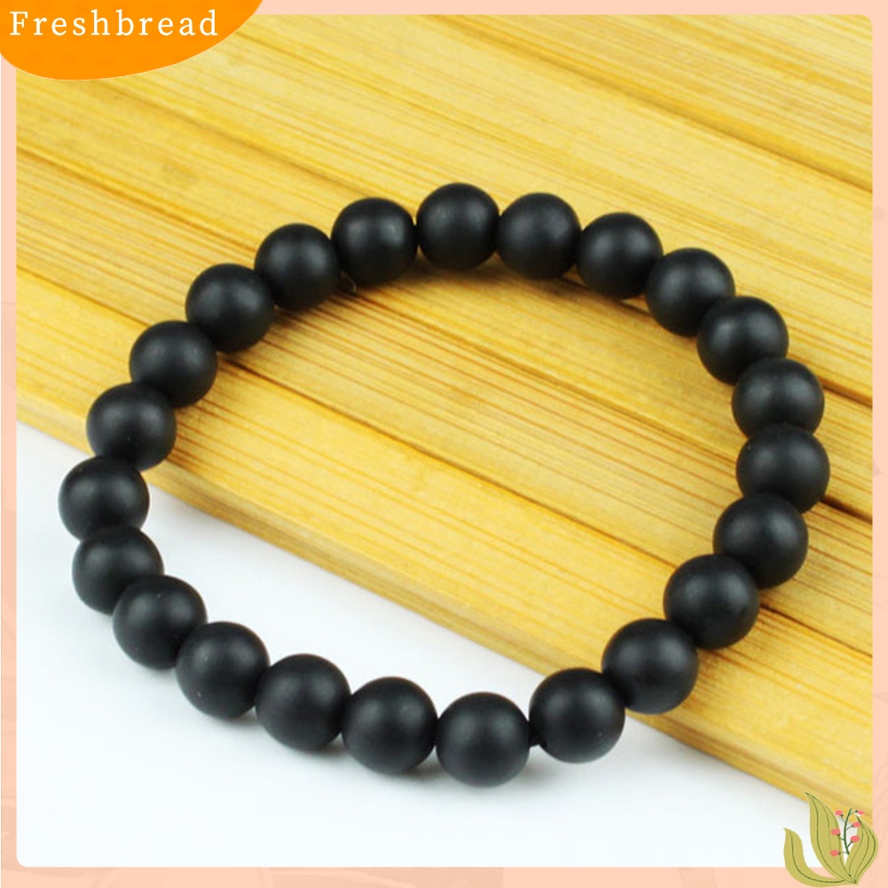 &lt; Freshbread &gt; 8/10mm Manik-Manik Batu Hitam Pesona Gelang Pria Wanita Minimalis Bangle Perhiasan