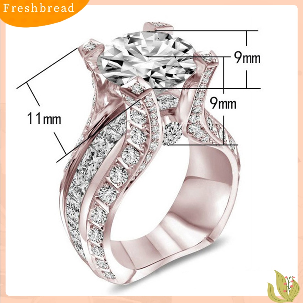 &lt; Freshbread &gt; Mewah Mengkilap Cubic Zirconia Berlian Imitasi Bertatahkan Cincin Pengantin Pernikahan Perhiasan Hadiah