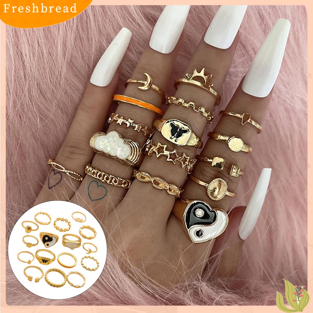 < Freshbread > 16 Pcs Knuckle Rings Yin Yang Multi Bentuk Wanita Indah Stackable Finger Rings Perhiasan Hadiah