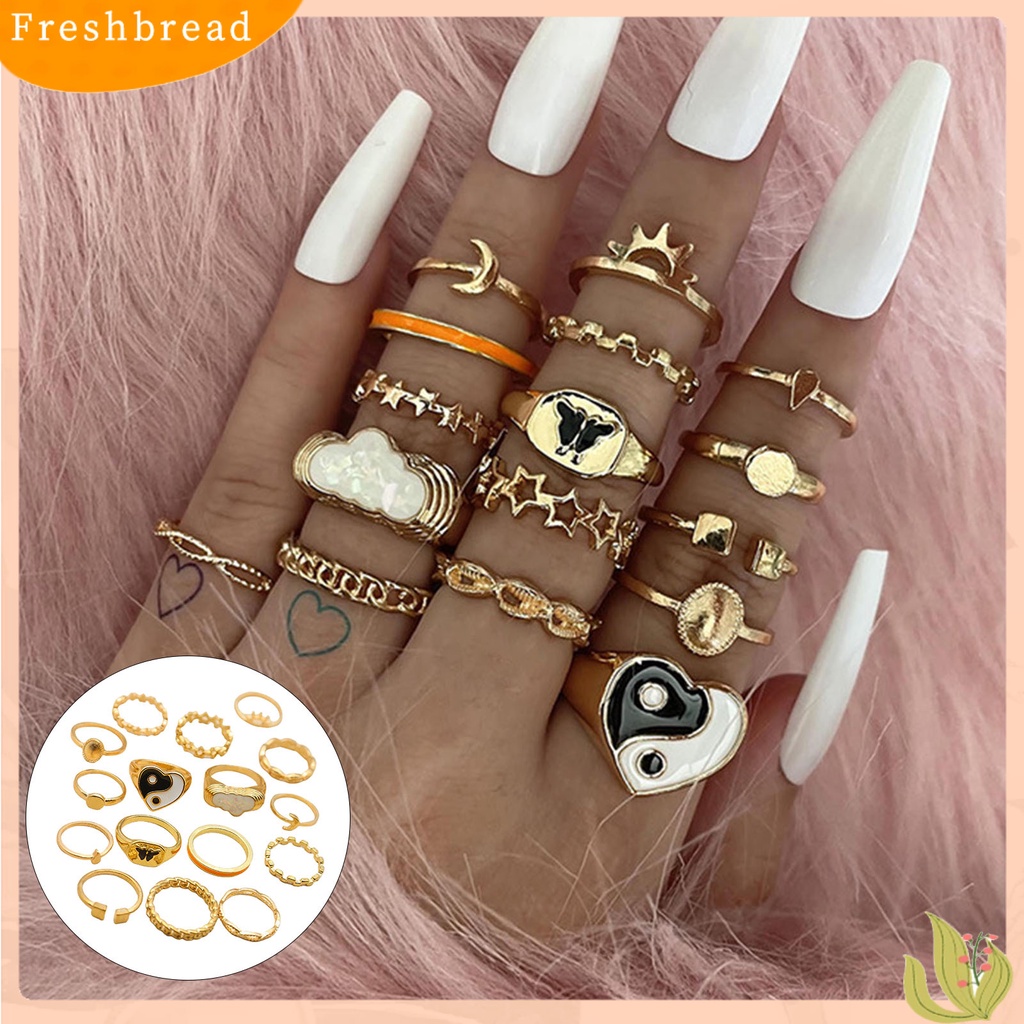 &lt; Freshbread &gt; 16 Pcs Knuckle Rings Yin Yang Multi Bentuk Wanita Indah Stackable Finger Rings Perhiasan Hadiah