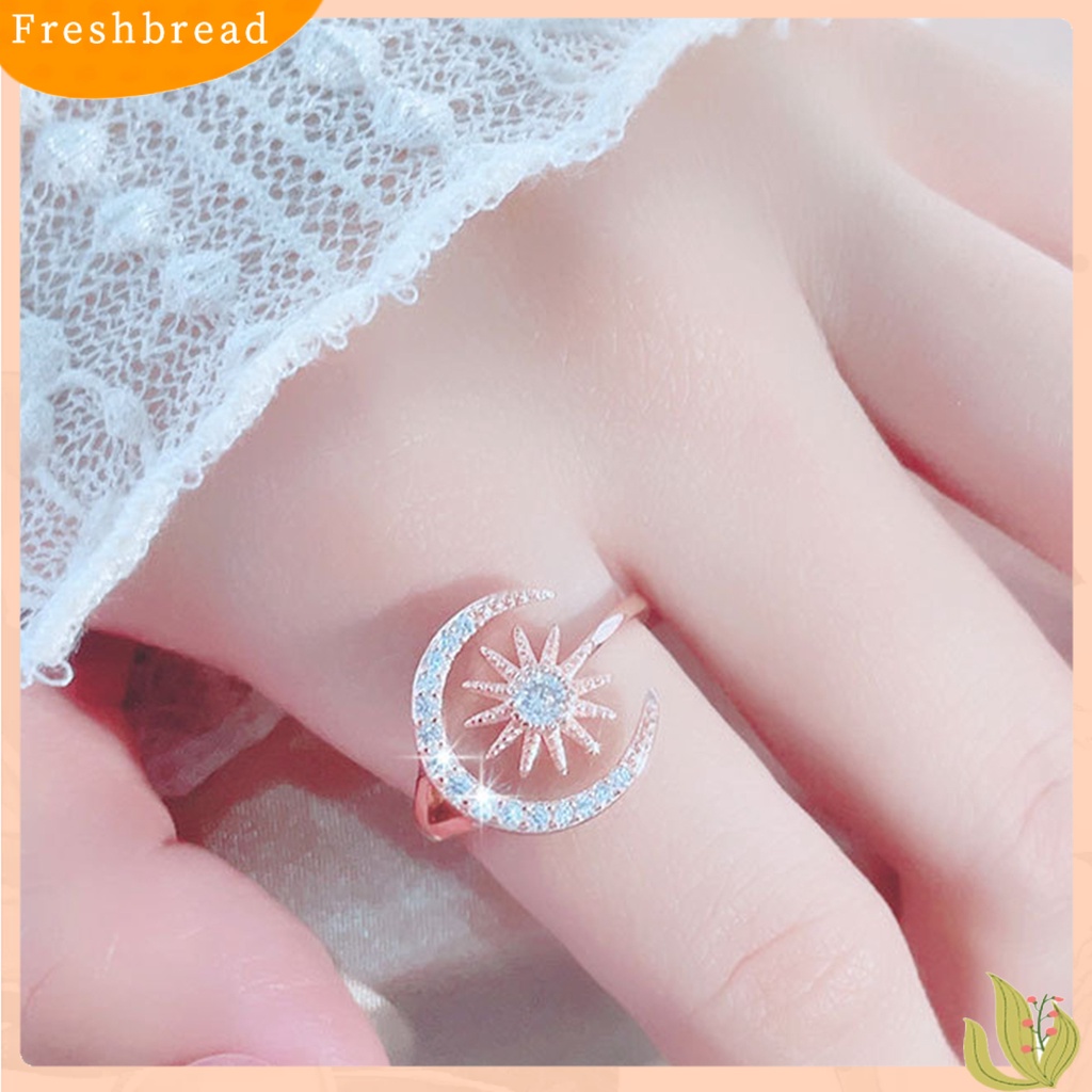 &lt; Freshbread &gt; Wanita Cincin Pembukaan Geometris Dainty Elegan Temperamen Hadiah Berlian Imitasi Tertanam Bintang Bulan Jari Cincin Aksesoris Perhiasan