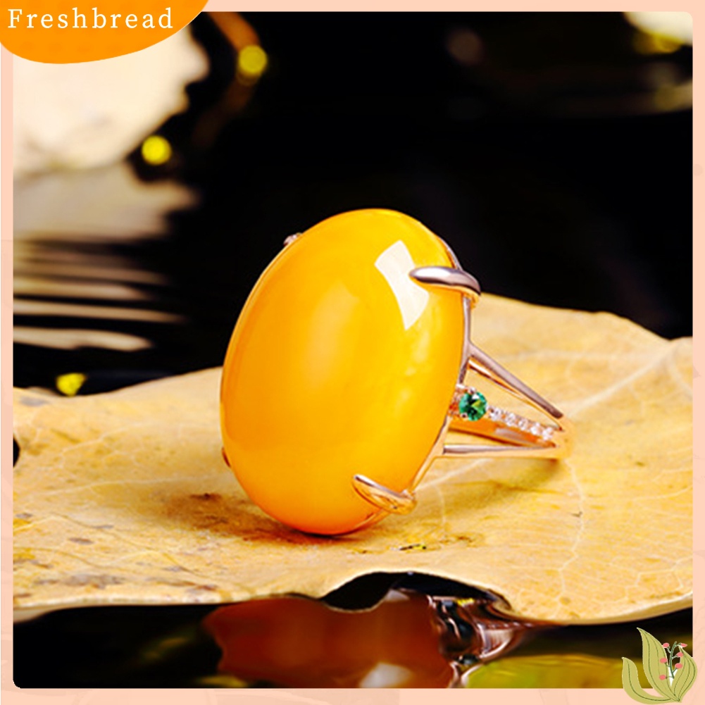 &lt; Freshbread &gt; Vintage Oval Imitasi Amber Wanita Jari Perhiasan Pernikahan Pengantin Terbuka Cincin Hadiah