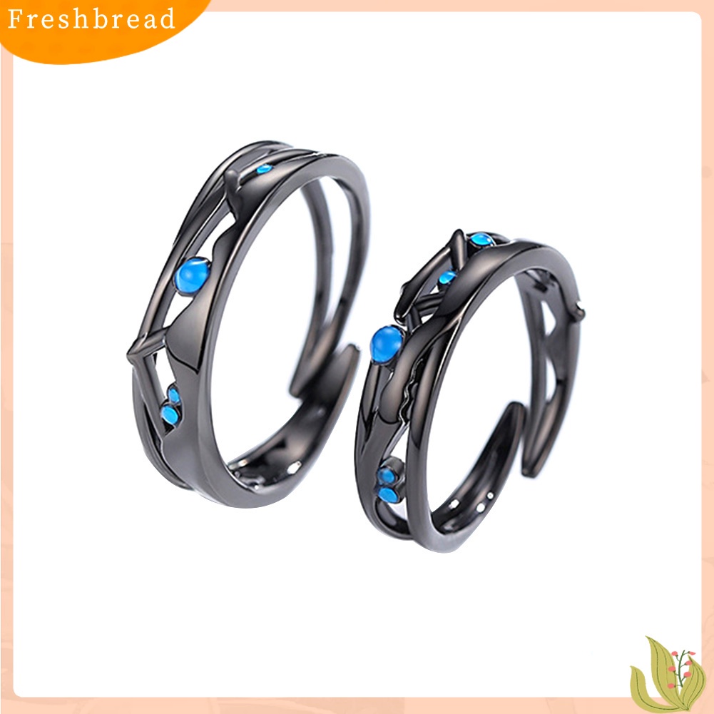 &lt; Freshbread &gt; Safir Imitasi Berongga Daun Pembukaan Jari Cincin Adjustable Pasangan Perhiasan Hadiah