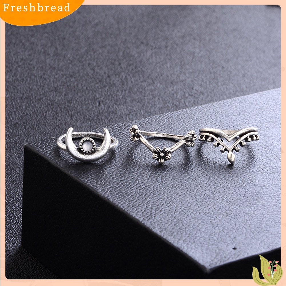 &lt; Freshbread &gt; 14Pcs Vintage Bunga Matahari Bulan Bentuk Wanita Knuckle Band Rings Set Jari Perhiasan