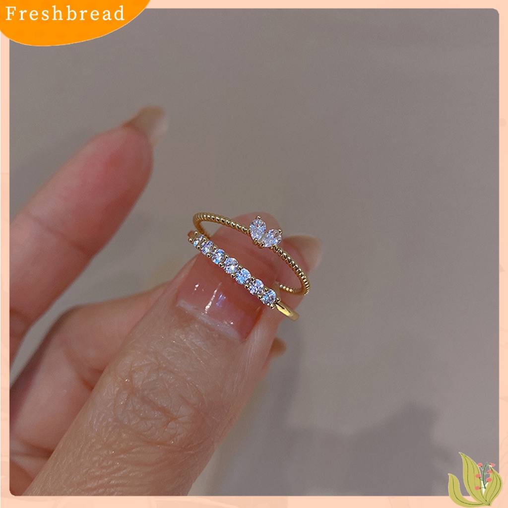 &lt; Freshbread &gt; Wanita Cincin Pembukaan Minimalis Elegan Mewah Emas Berlian Imitasi Tertanam Cinta Hati Jari Cincin Fashion Perhiasan