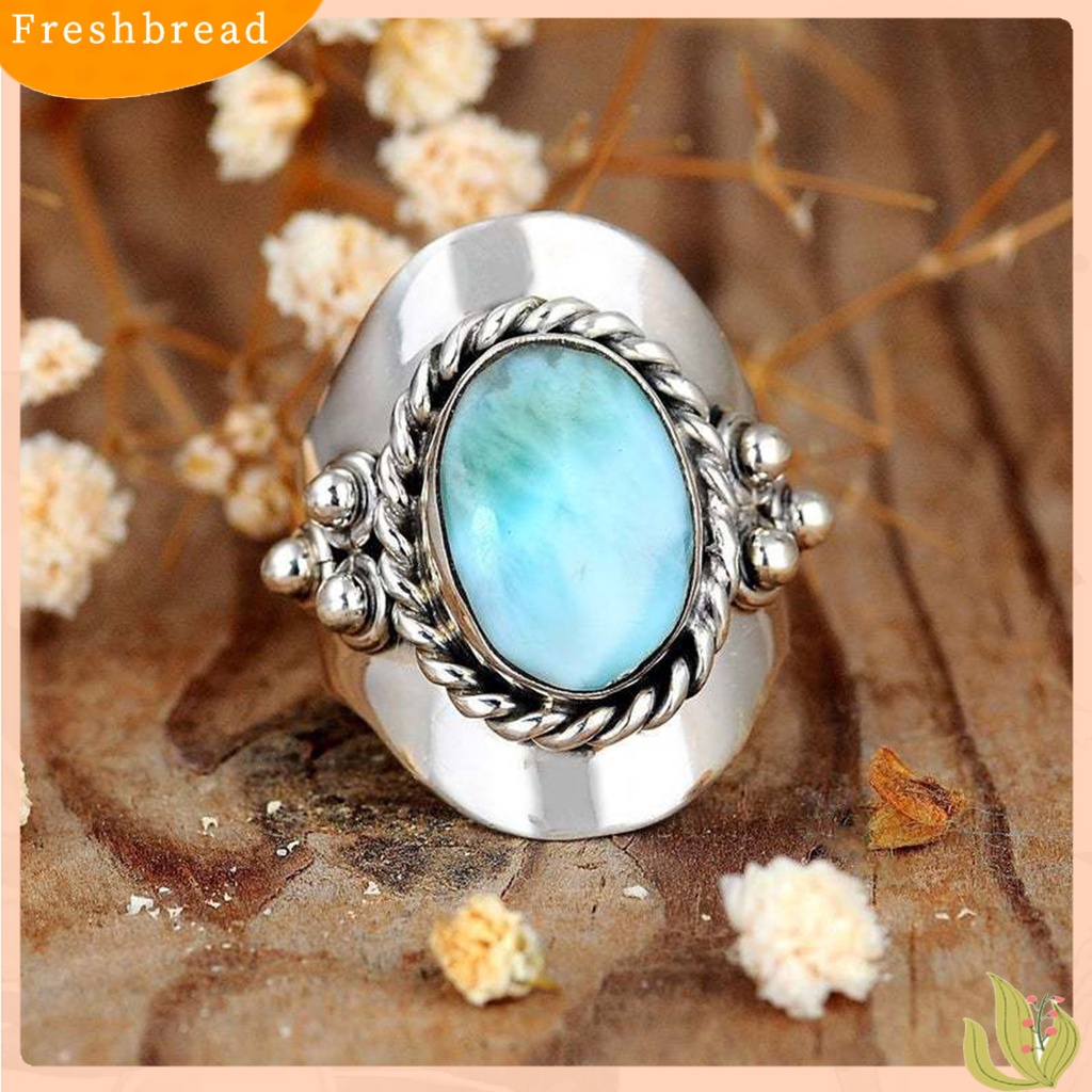 &lt; Freshbread &gt; Jari Cincin Boho Vintage Rim Lebar Geometris Electroplating Hias Hadiah Pria Wanita Hijau Perhiasan Cincin Koktail Permata Imitasi Untuk Pakaian Sehari-Hari