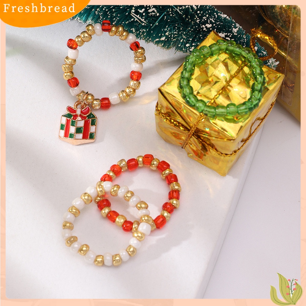 &lt; Freshbread &gt; 4Pcs Cincin Wanita Hias All-match Set Cincin Manik Elk Natal DIY Untuk Anak Perempuan