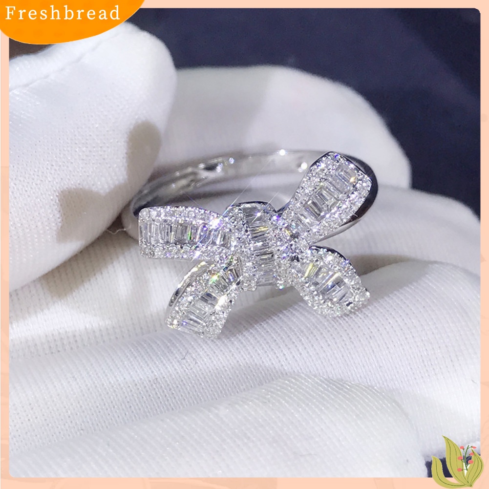 &lt; Freshbread &gt; Pesta Pernikahan Mewah Penuh Berlian Imitasi Busur Wanita Jari Cincin Pengantin Perhiasan Hadiah