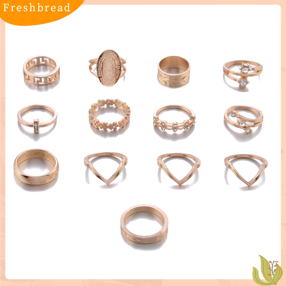 &lt; Freshbread &gt; 13Pcs/Set Wanita Virgin Mary Bunga Berlian Imitasi Susun Knuckle Midi Finger Ring