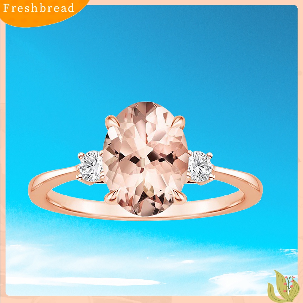 &lt; Freshbread &gt; Telur Faux Morganite Berlian Imitasi Bertatahkan Jari Cincin Wanita Fashion Pernikahan Perhiasan
