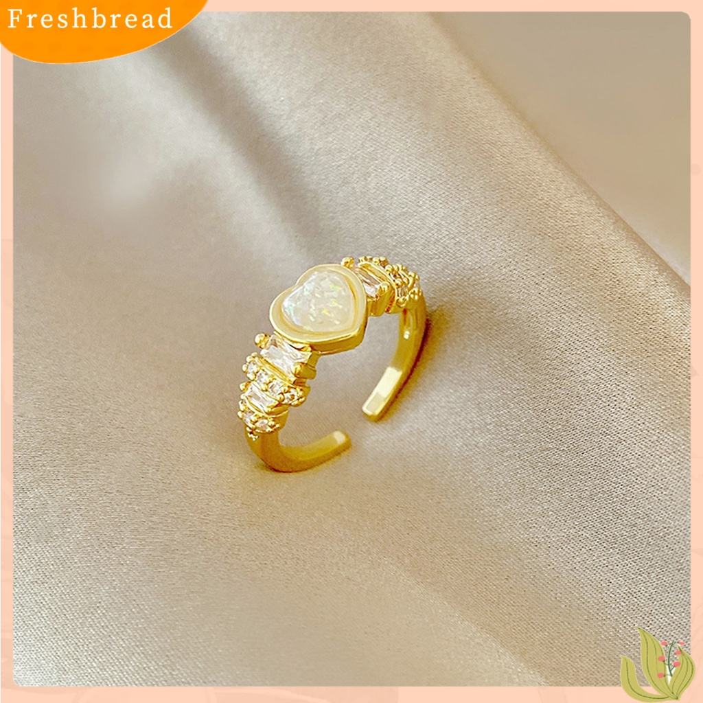 &lt; Freshbread &gt; Wanita Cincin Cinta-Berbentuk Hati Kristal Imitasi Pembukaan Dapat Disesuaikan Retro Hadiah Berlian Imitasi Tertanam Wanita Jari Cincin Perhiasan Fashion