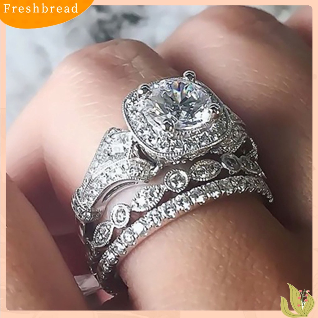 &lt; Freshbread &gt; 3Pcs/Set Indah Permukaan Halus Pernikahan Band Alloy Berlian Imitasi Elegan Wanita Rings Set Charm Jewelry